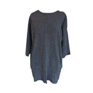 Eileen Fisher Womens XXS Grey Organic Cotton Tencel Striped Shift Dress Pockets